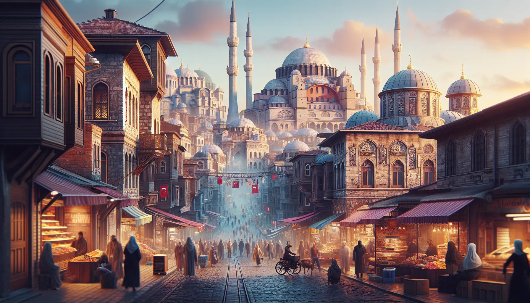 Panorama di Istanbul con la Moschea Blu e il Bosforo sullo sfondo, rappresentando la fusione di culture e storie.