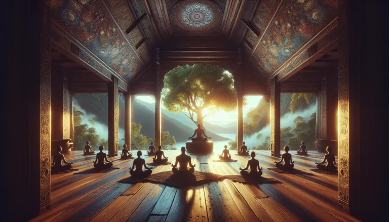 Persona che medita in un ambiente tranquillo, circondata dalla natura