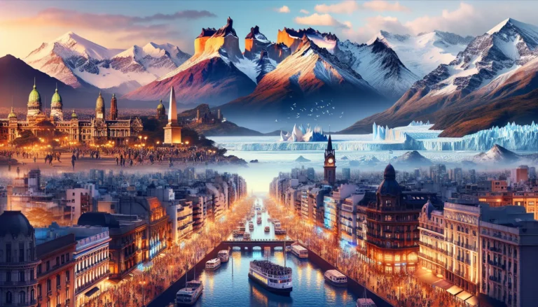 Panorama delle Ande argentini con un cielo azzurro e laghi cristallini