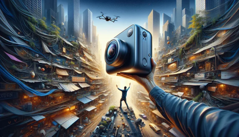 Fotocamera Insta360 X5 in uso per catturare immagini immersive a 360 gradi