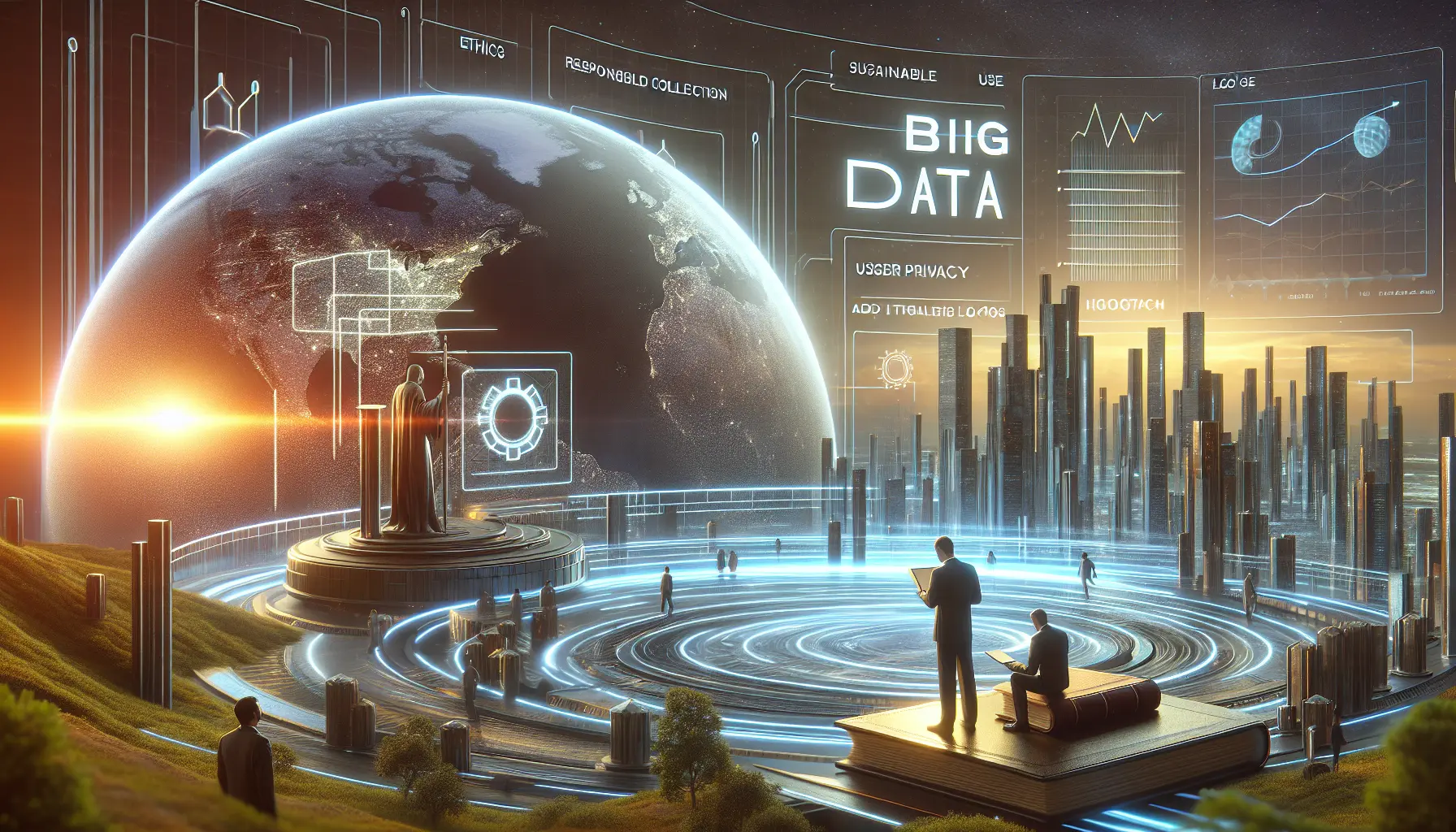 Un'immagine che rappresenta l'etica nella raccolta dei dati, con simboli di privacy e tecnologia.