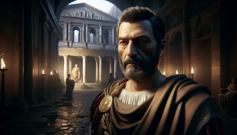 Rappresentazione storica di Flavio Stilicone, console romano, in un contesto di battaglia.