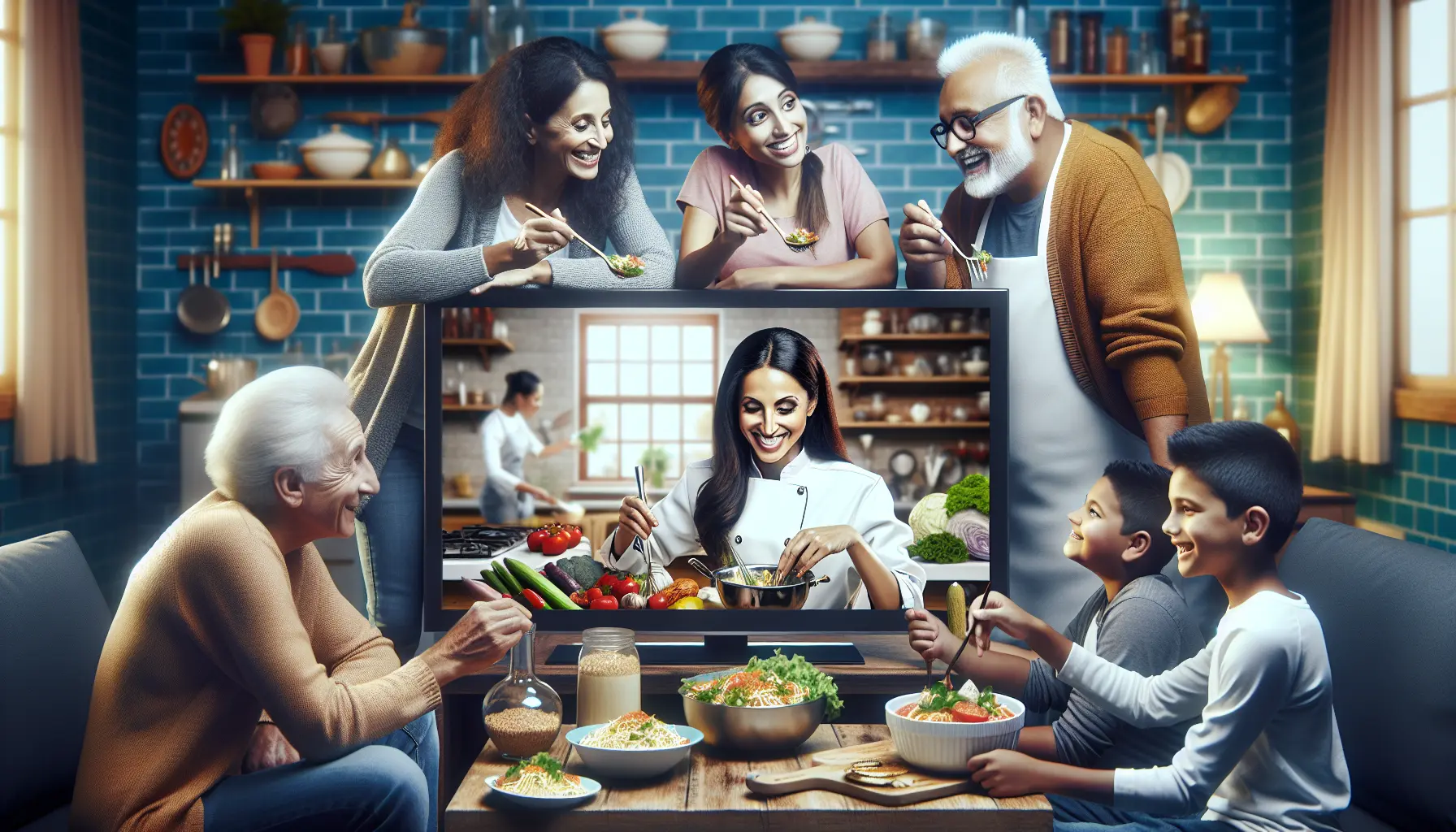 Un tavolo imbandito con piatti colorati e invitanti, rappresentando l'influenza del cibo nei media.