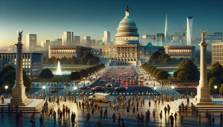 Immagine rappresentativa del Congresso degli Stati Uniti con la facciata del Campidoglio e bandiere americane.