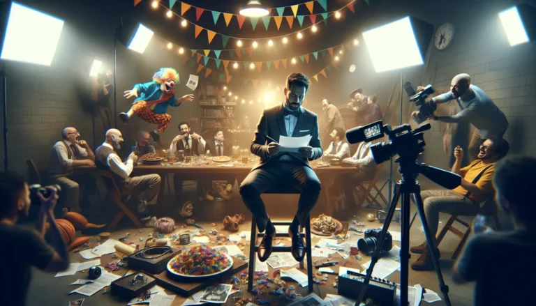 Immagine colorata che rappresenta il Pesce d'Aprile, con scherzi e risate, simboli di gioia e divertimento.