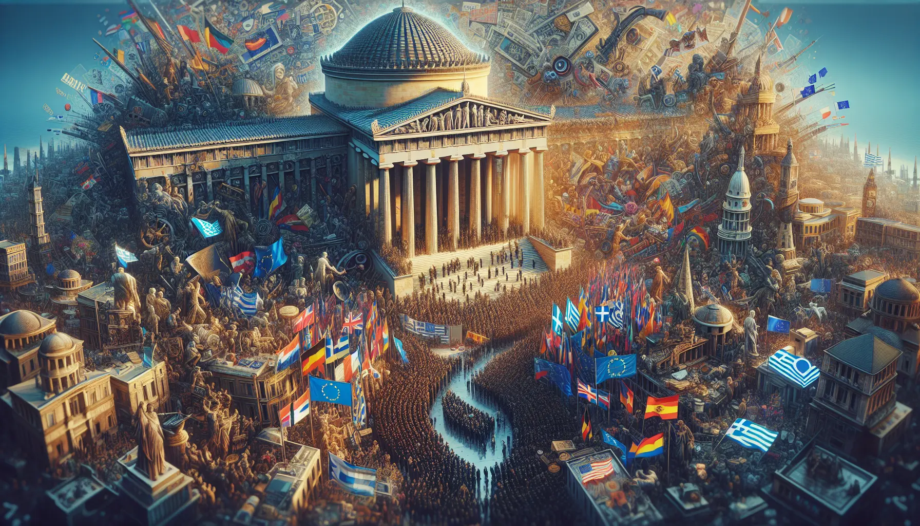 Rappresentazione grafica della bandiera dell'Unione Europea con simboli dei nuovi stati membri