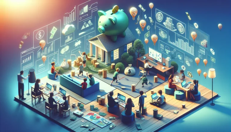 Un bambino che gioca con monete e banconote, apprendendo il valore del denaro