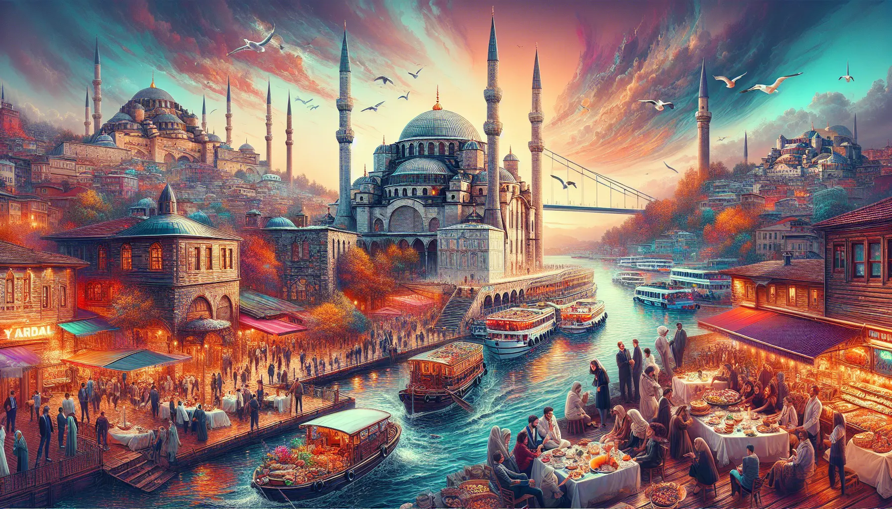 Vista panoramica di Istanbul con i suoi minareti e il Bosforo al tramonto