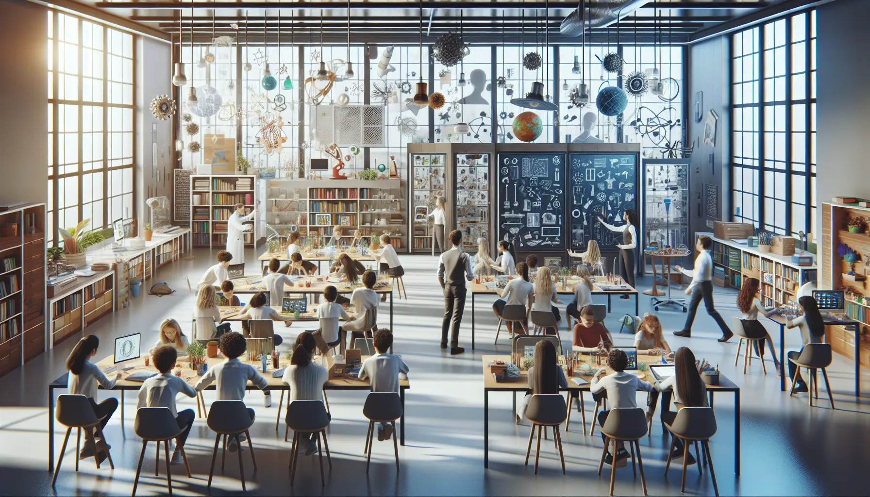 Immagine rappresentativa di un laboratorio educativo in cui studenti integrano arte e scienza