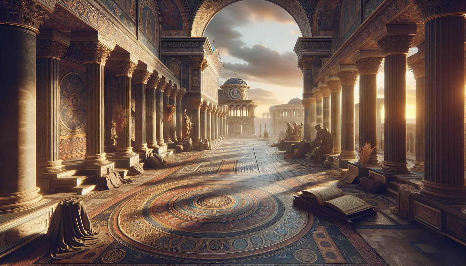 Mosaico bizantino che rappresenta scene religiose e storiche, simbolo dell'arte e della cultura dell'Impero romano d'Oriente.