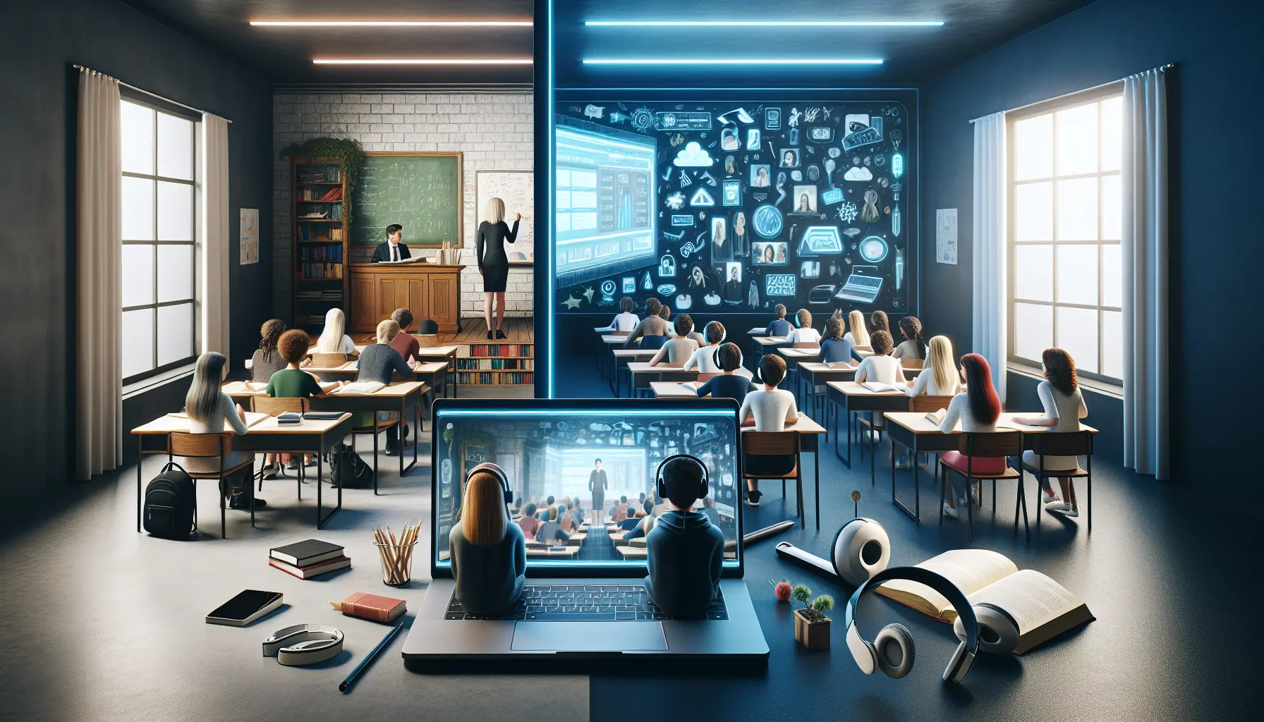 Aula virtuale con studenti di diverse culture connessi online, simbolo della nuova era dell'educazione
