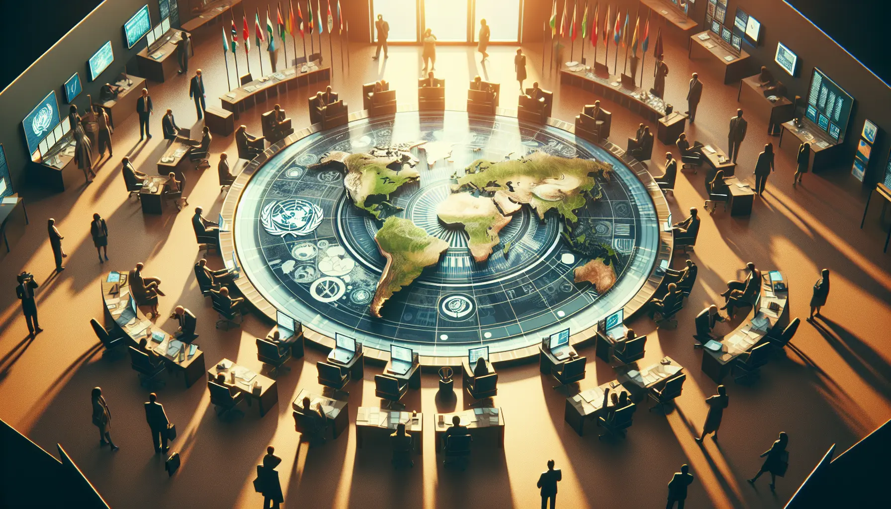 Rappresentazione visiva della cooperazione internazionale per la salute globale, con simboli di unità e solidarietà tra diverse nazioni.