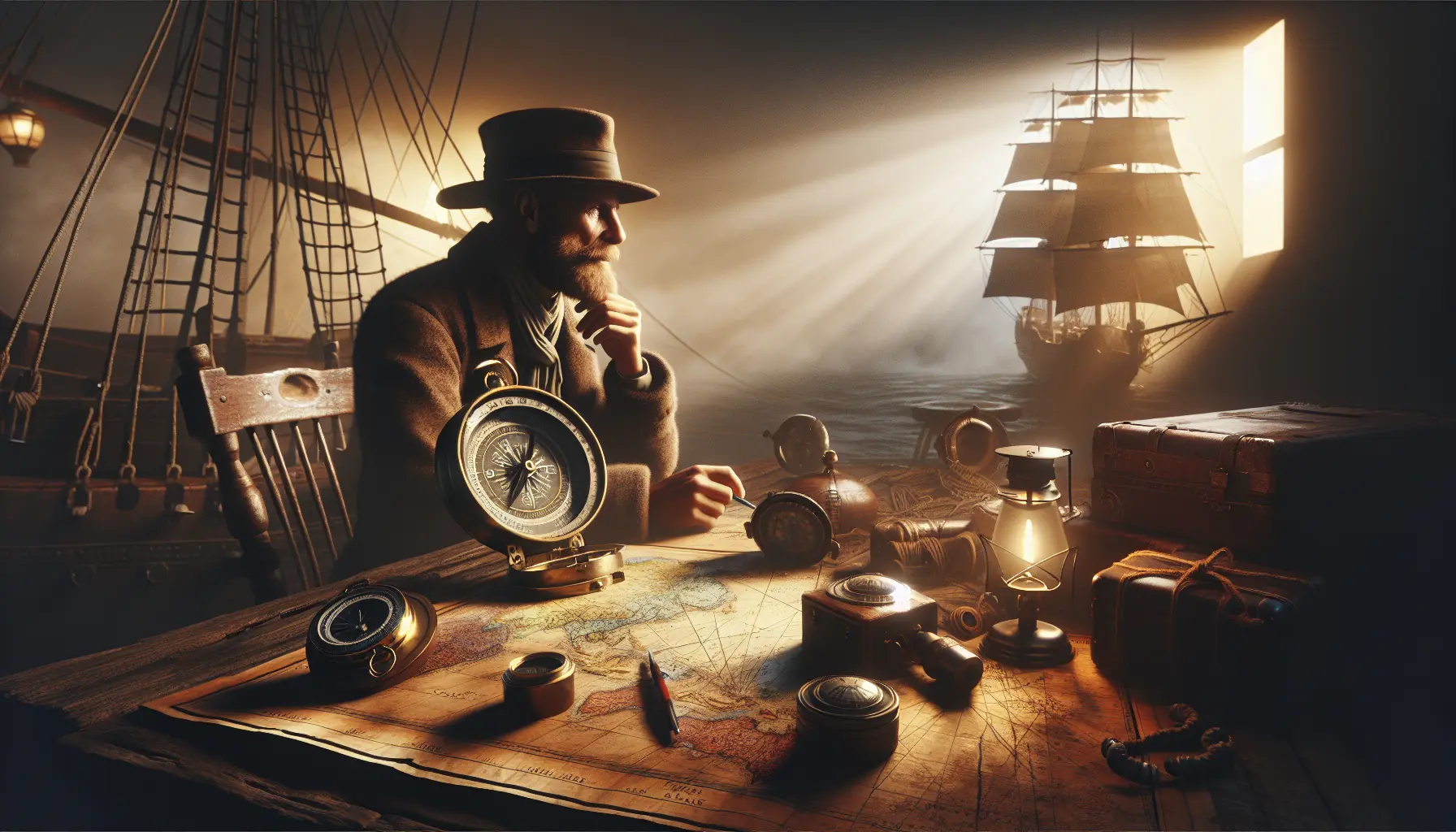 Un ritratto di James Cook con una mappa del Pacifico sullo sfondo, simbolo delle sue esplorazioni marittime