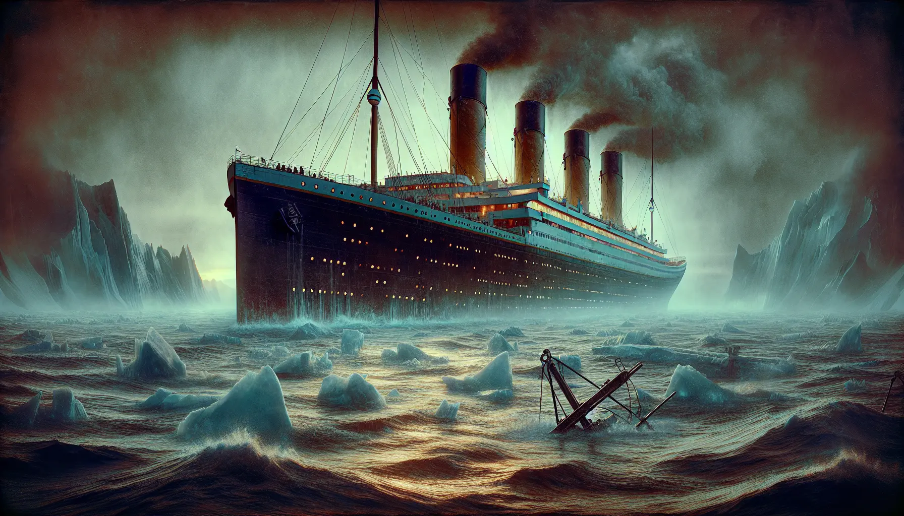 Un'immagine storica del Titanic in navigazione, simbolo di lusso e innovazione, prima della sua tragica fine.