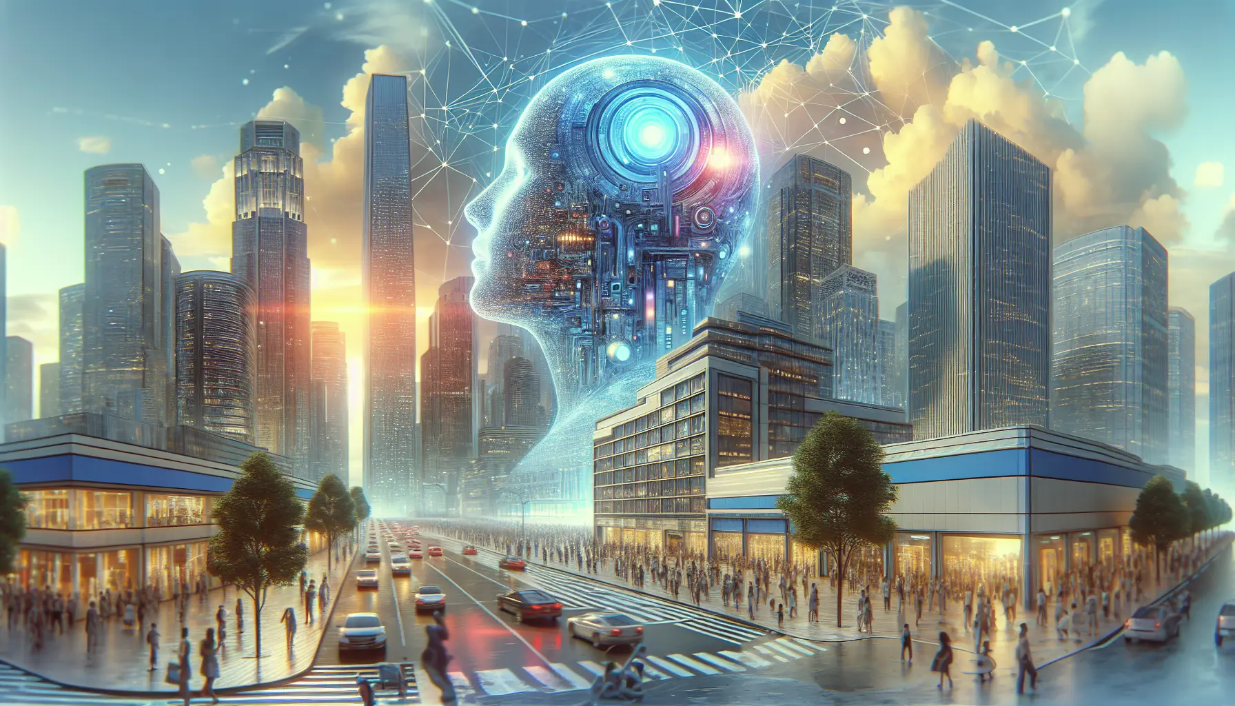 Rappresentazione visiva dell'impatto dell'intelligenza artificiale sulla società e le opportunità nel campo tecnologico