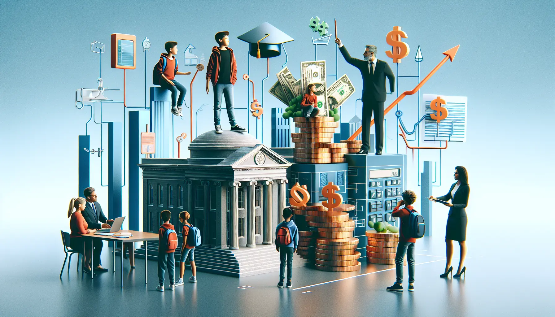 Un gruppo di studenti che partecipano a una lezione di educazione finanziaria, apprendendo le basi della gestione del denaro.