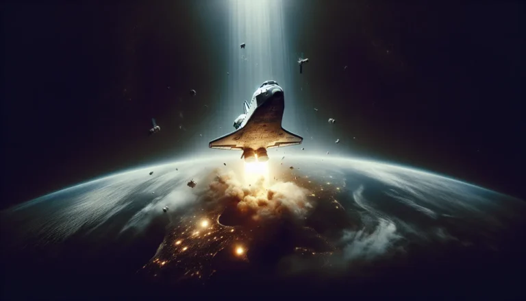 Un'immagine dello Space Shuttle Columbia in volo, simbolo di esplorazione e innovazione spaziale.