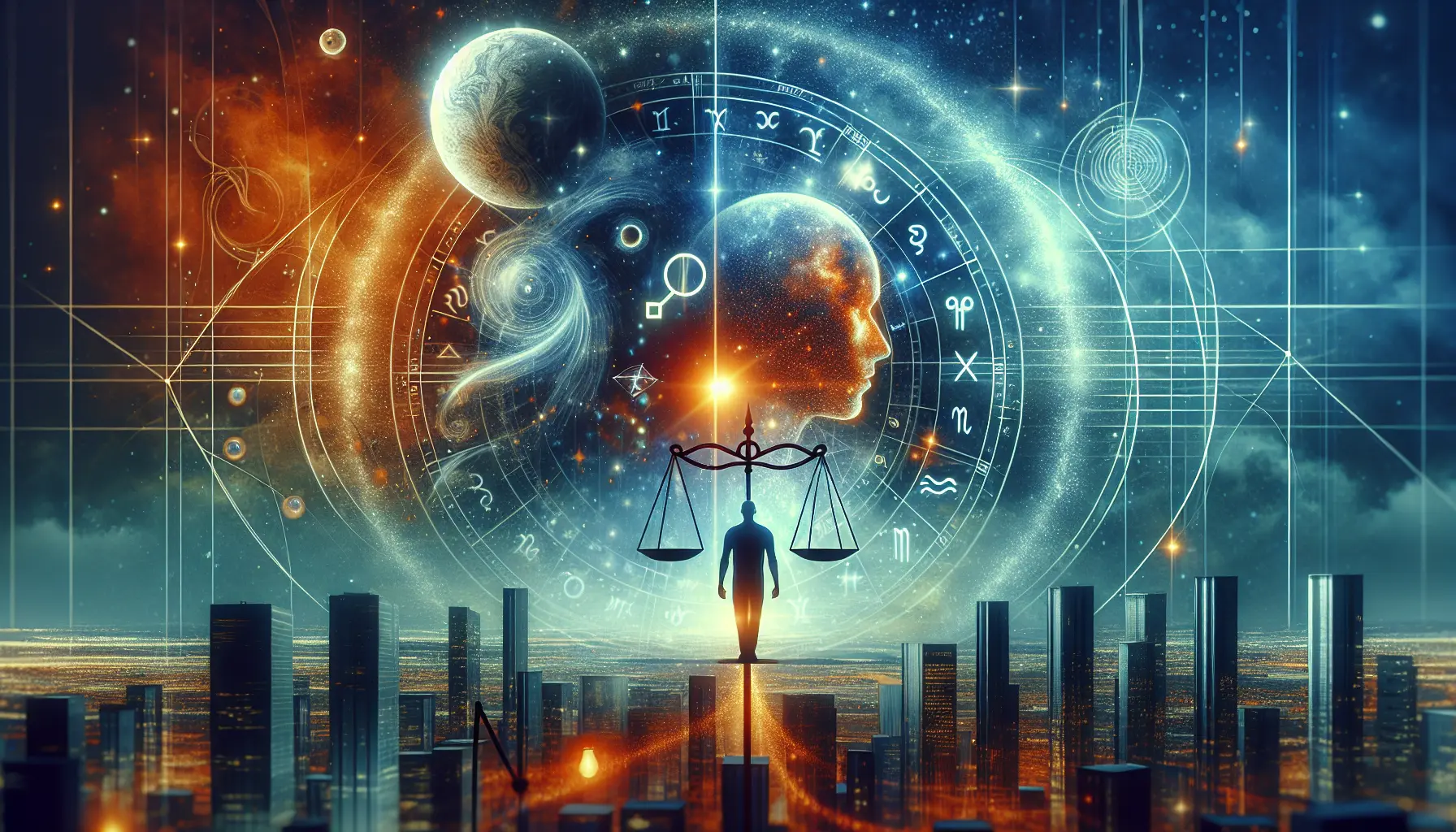 Rappresentazione visiva dell'astrologia con simboli zodiacali e pianeti