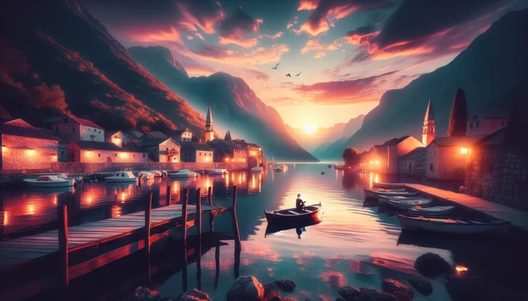 Panorama del Montenegro con montagne e mare, rappresentante la bellezza naturale del paese.