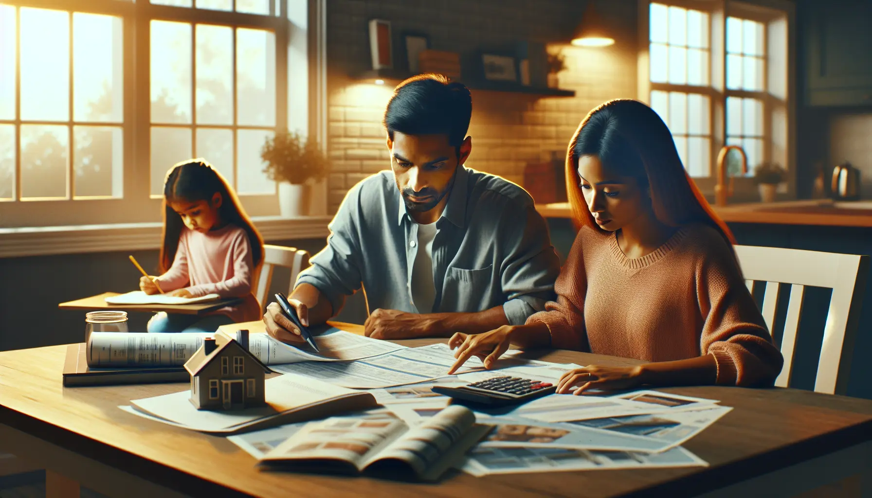 Una famiglia che discute la pianificazione finanziaria attorno a un tavolo