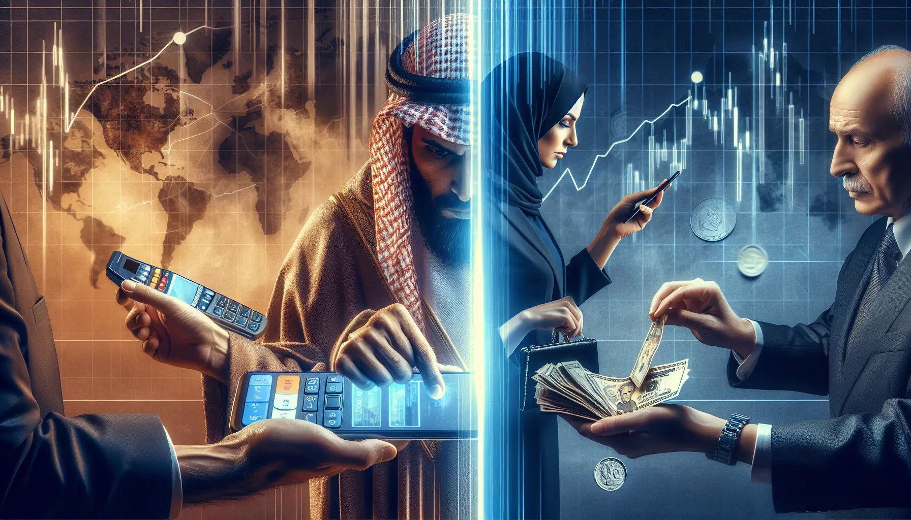 Due mani che confrontano pagamenti digitali e contanti, simboleggiando la scelta tra le due modalità di pagamento.