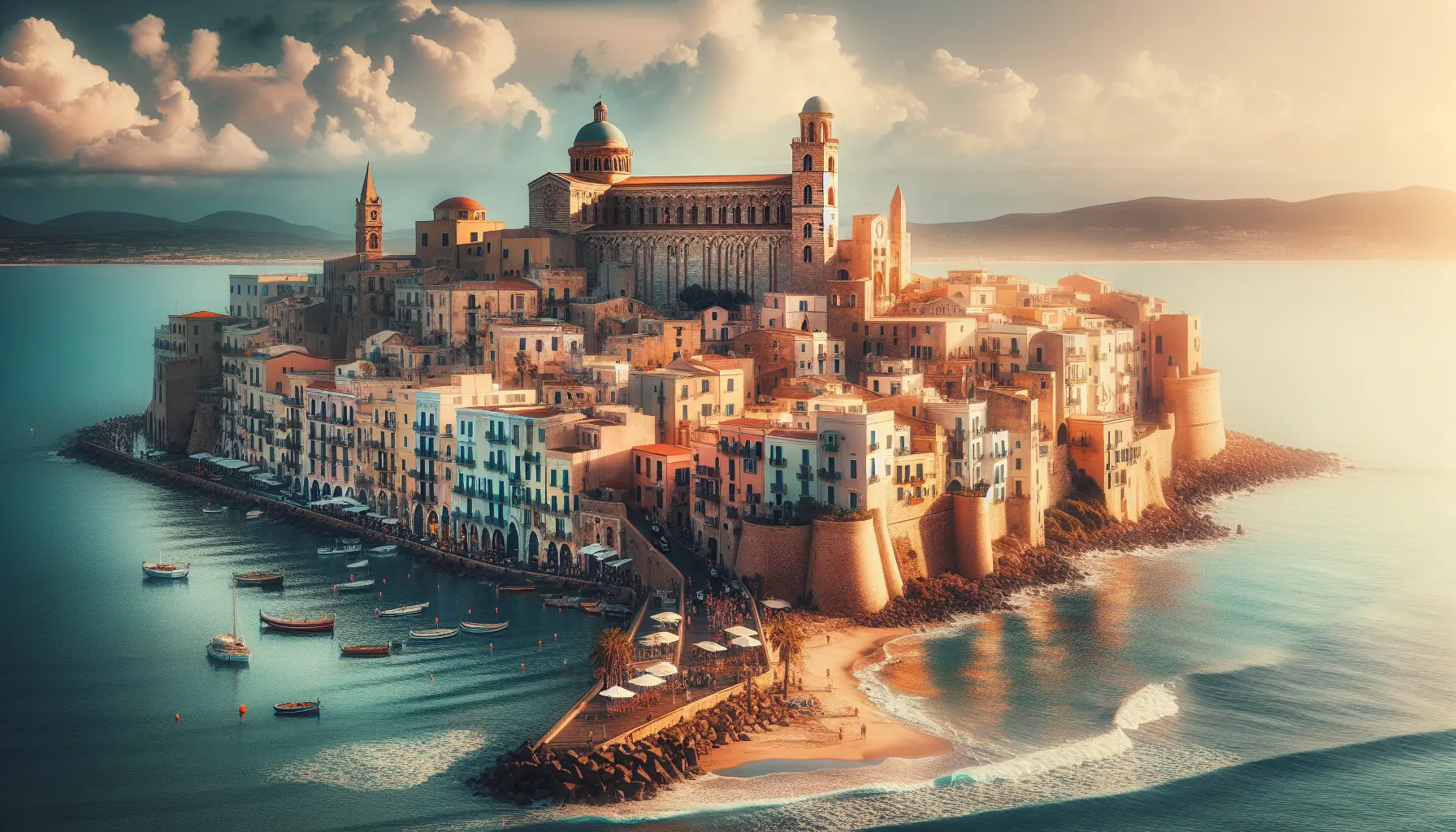 Vista panoramica della città di Alghero con il mare e le sue storiche mura.