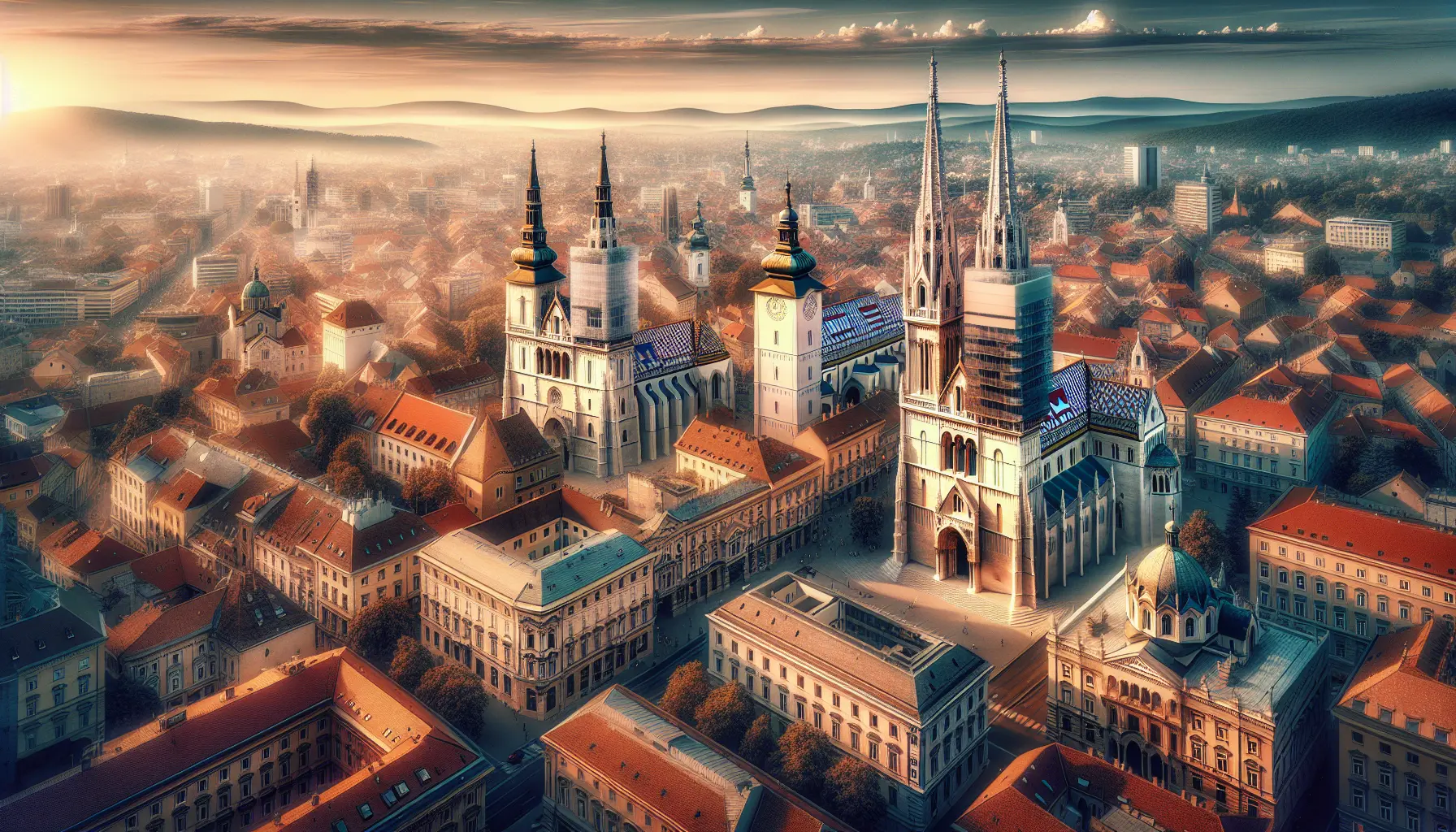 Panorama della città di Zagabria con la Cattedrale e la Piazza Ban Jelačić in evidenza