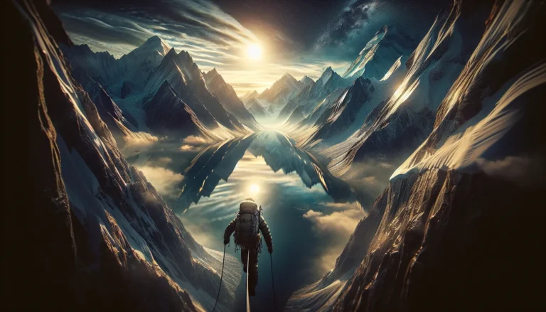 Vista panoramica del K2 con cieli blu e nuvole bianche che circondano la montagna imponente.