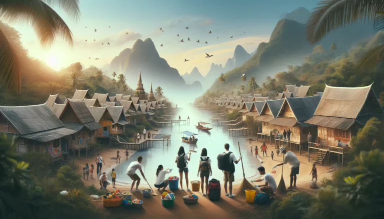 Un gruppo di volontari che lavorano insieme in un progetto di conservazione ambientale in un paese in via di sviluppo.