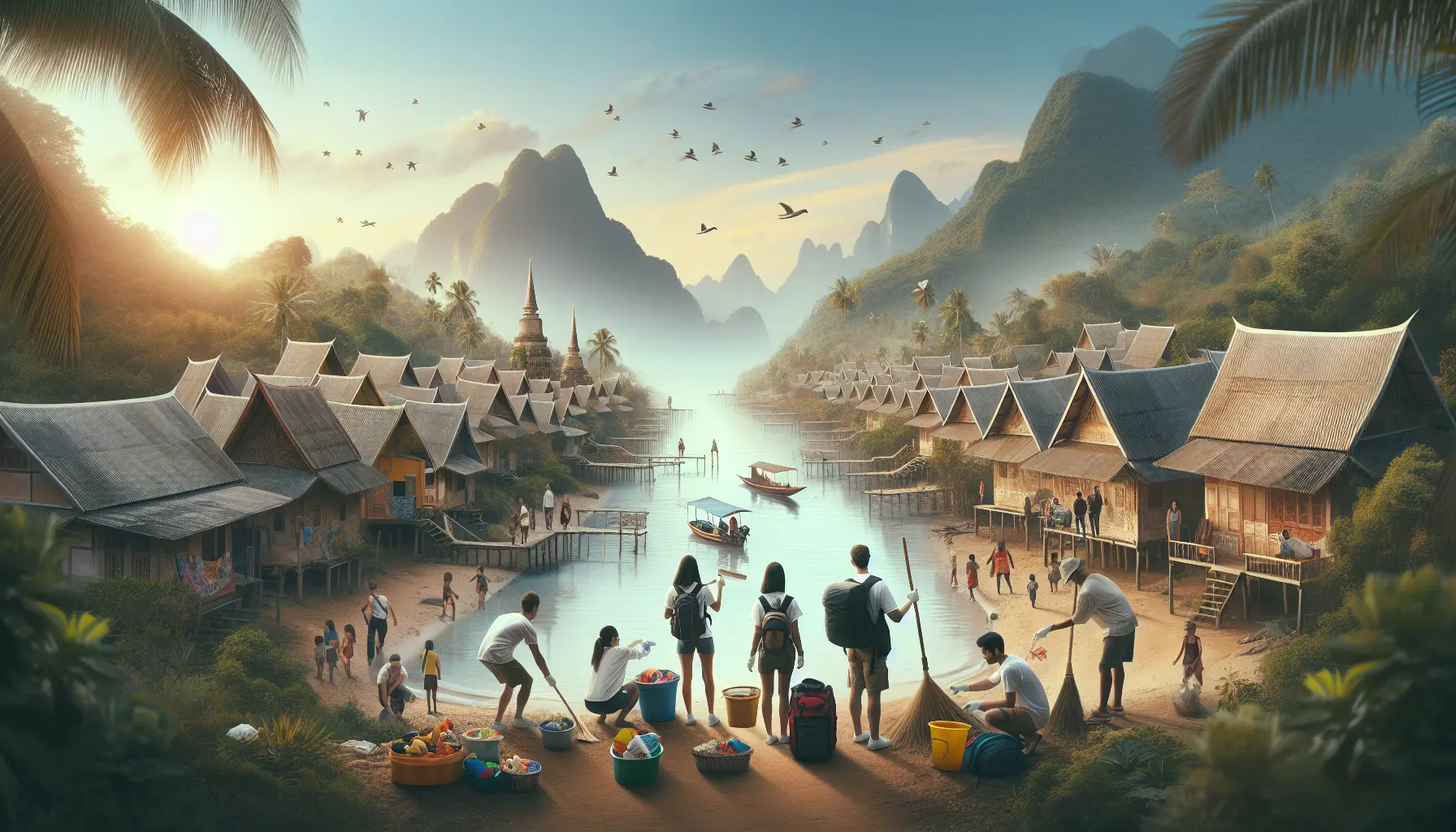 Un gruppo di volontari che lavorano insieme in un progetto di conservazione ambientale in un paese in via di sviluppo.