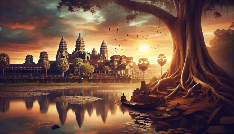 Vista panoramica dei templi di Angkor con la giungla circostante