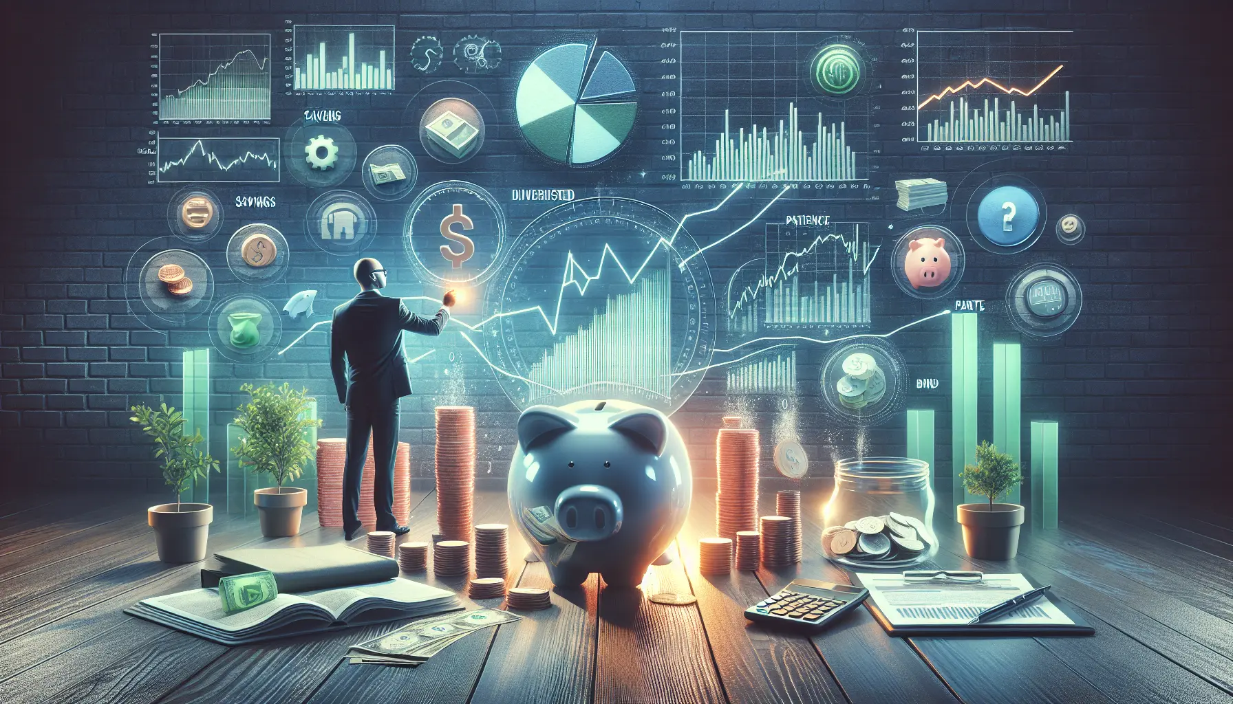 Un'immagine che rappresenta il concetto di investimento e risparmio, con simboli di crescita finanziaria e serenità.