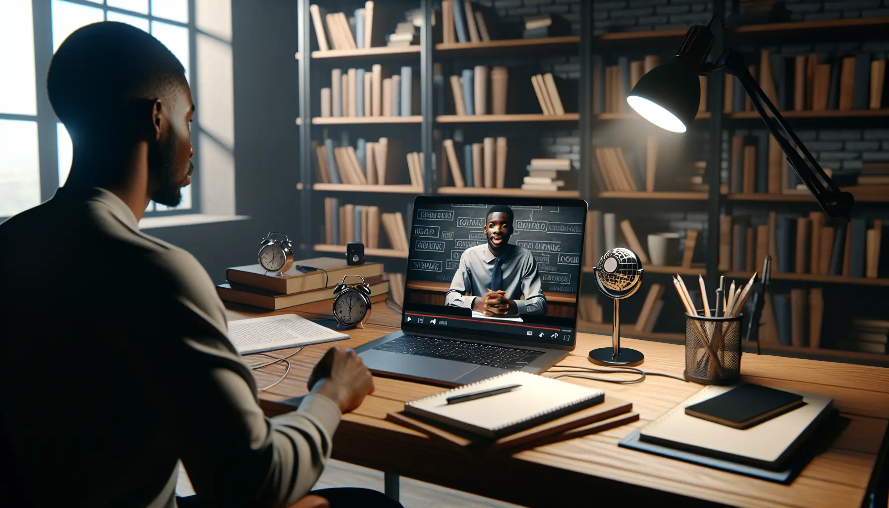 Studente universitario che pratica public speaking davanti a un pubblico