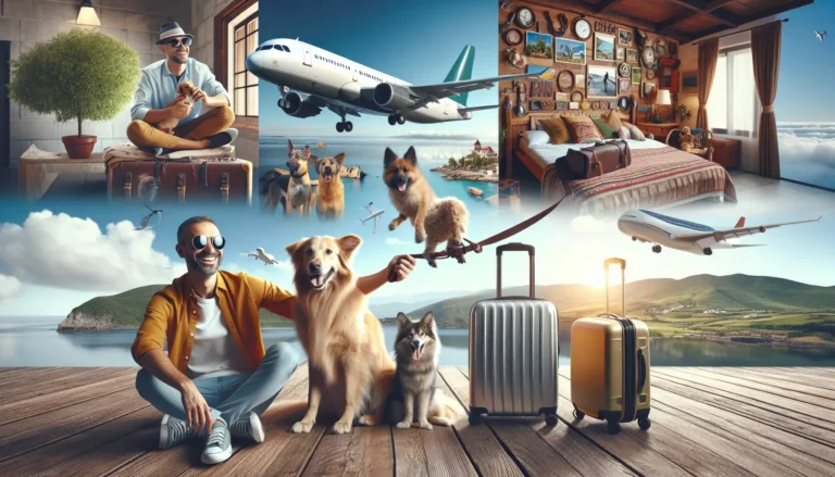 Coppia che viaggia con il loro cane in un parco, godendosi la natura e il tempo insieme