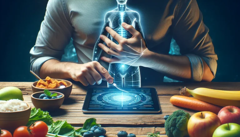 Un piatto colorato e sano con frutta e verdura fresca, rappresentante un'alimentazione equilibrata e intuitiva.