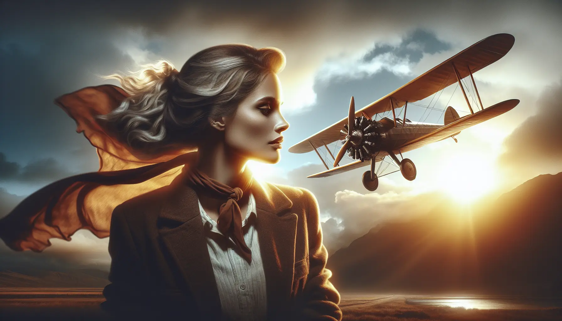 Amelia Earhart in volo, simbolo di coraggio e innovazione nell'aviazione.