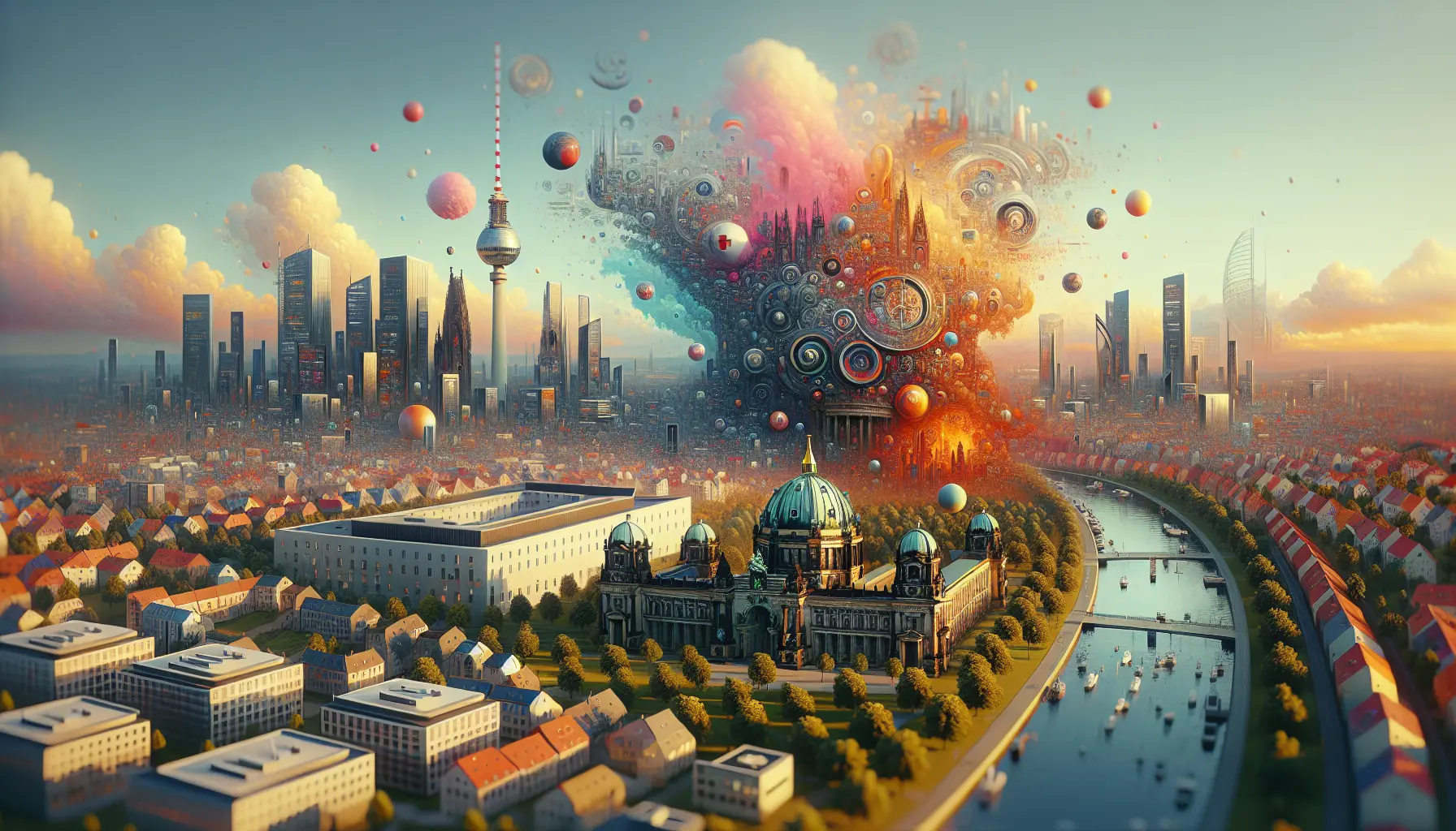 Rappresentazione grafica delle politiche sanitarie in Germania, con simboli di salute e benessere sociale.