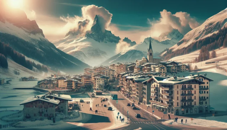 Panorama di Champoluc con montagne e boschi verdi