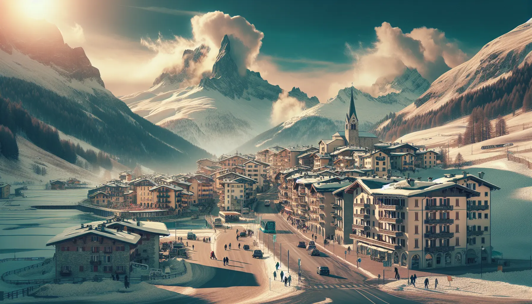 Panorama di Champoluc con montagne e boschi verdi