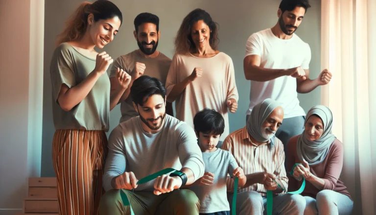 Famiglia che pratica attività fisica all'aperto insieme