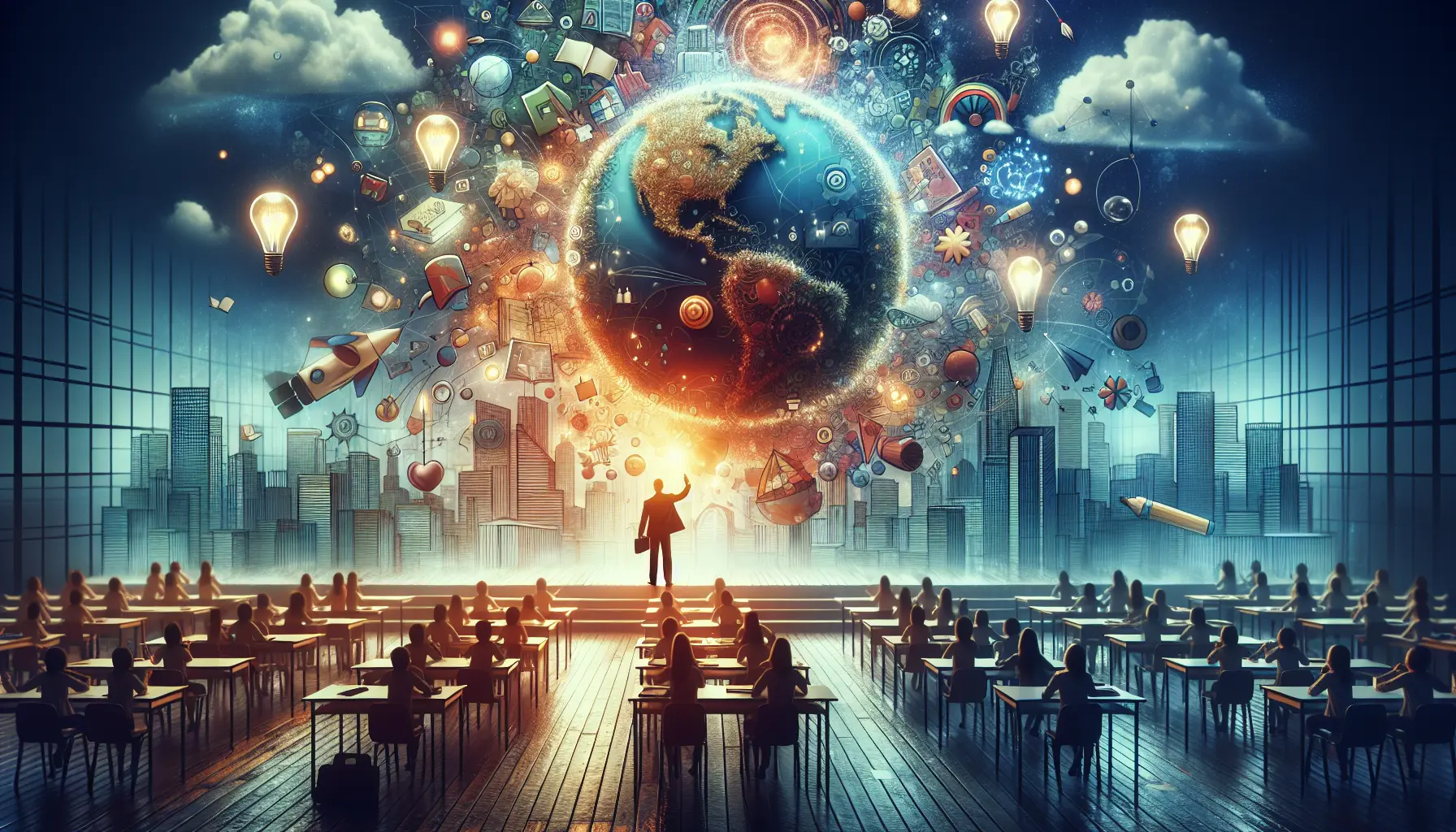 Un'aula decorata e accogliente, pronta per stimolare la creatività e l'apprendimento degli studenti.