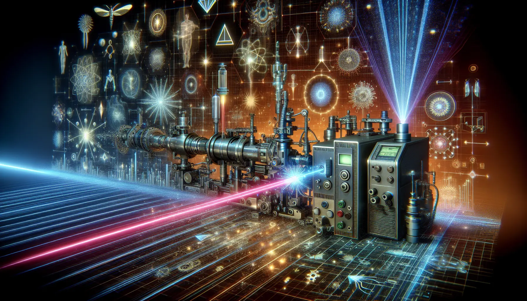 Raggio laser che illumina un ambiente scuro, simboleggiando l'innovazione tecnologica e le sue applicazioni nel mondo moderno.