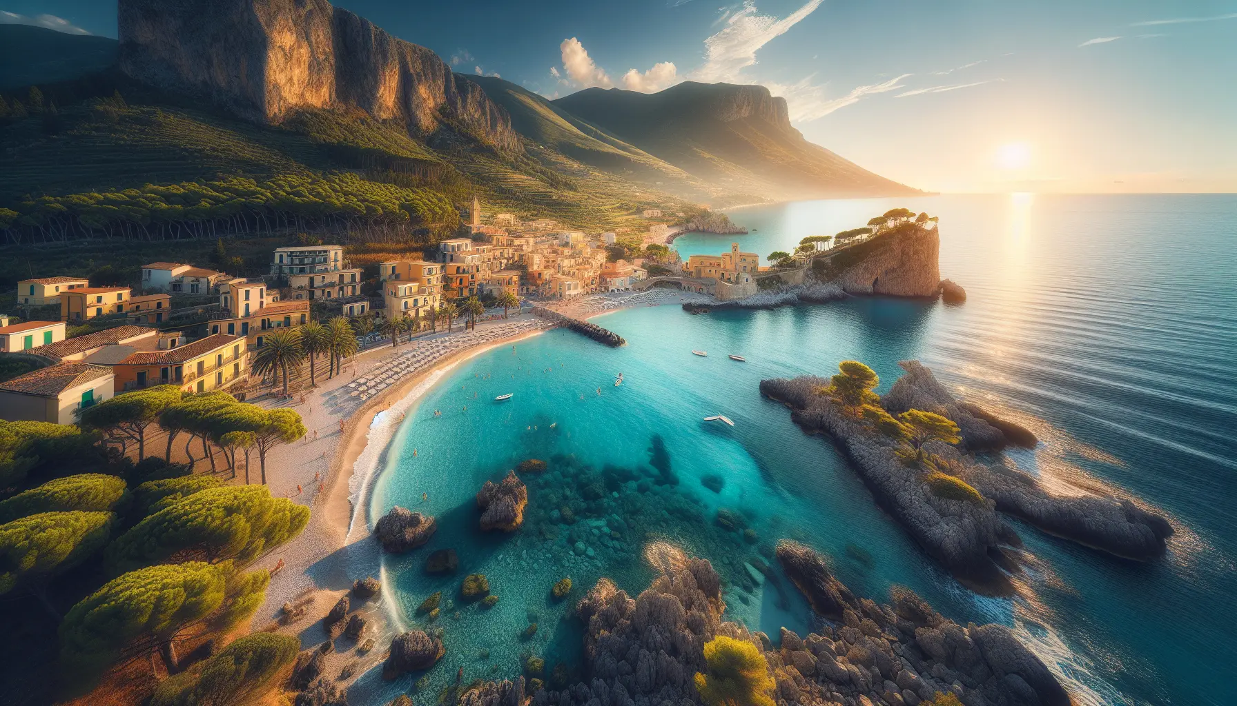 Panorama del Cilento con mare cristallino e montagne verdi