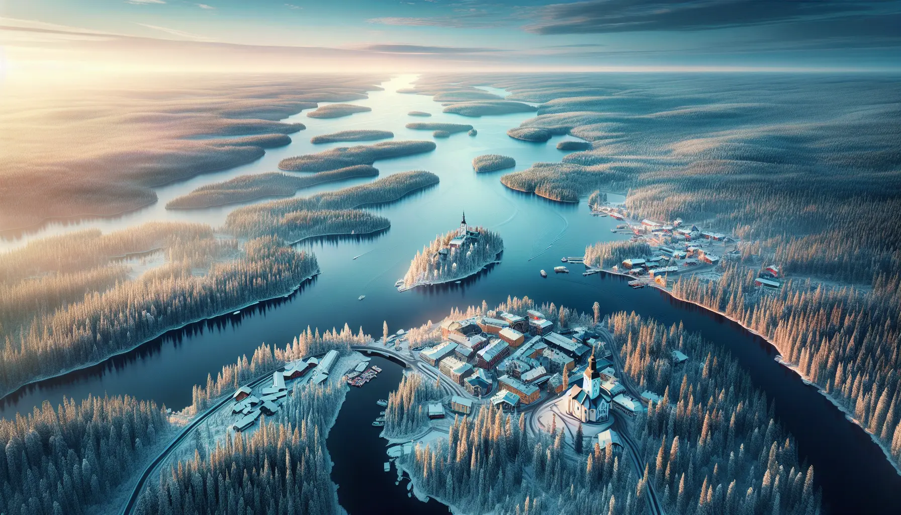 Paesaggio panoramico della Finlandia con laghi e foreste verdi