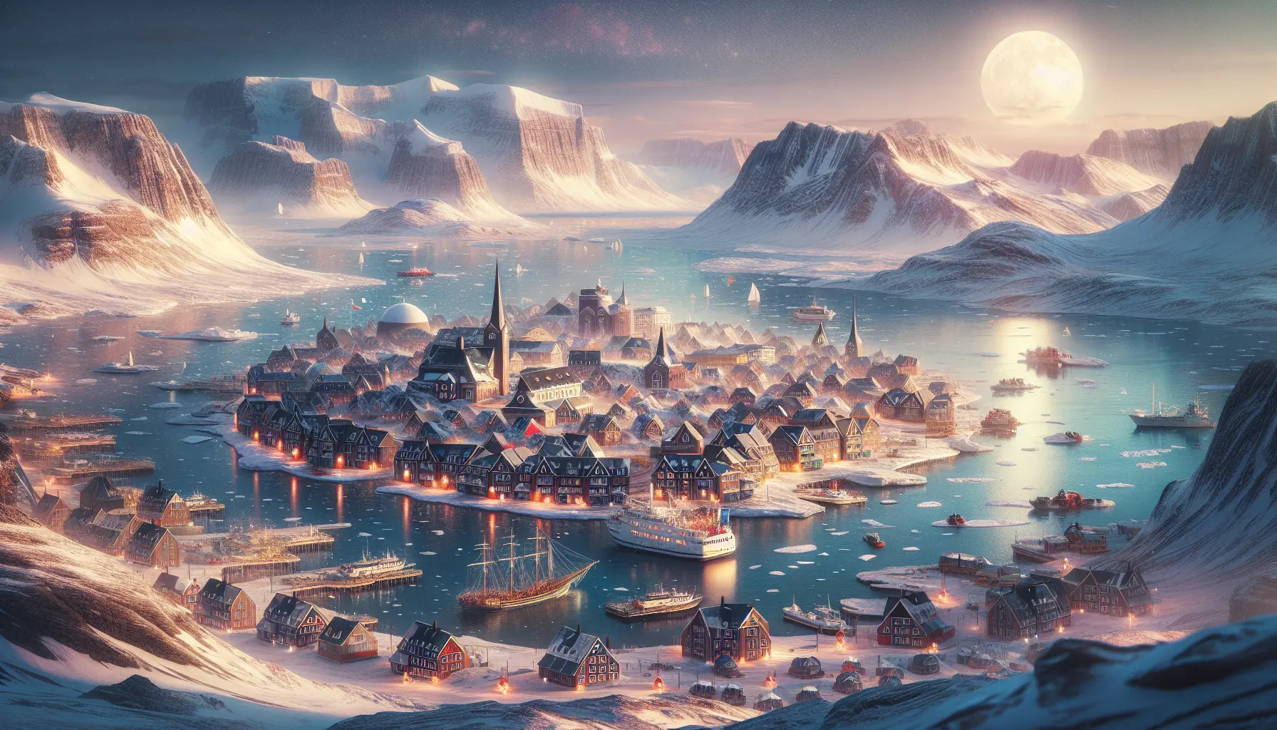 Panorama della Groenlandia con iceberg e fiordi