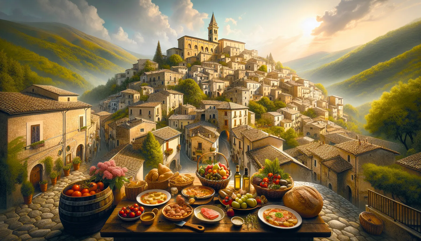 Panorama delle colline molisane con un borgo storico in lontananza, rappresentante la bellezza naturale e culturale del Molise.