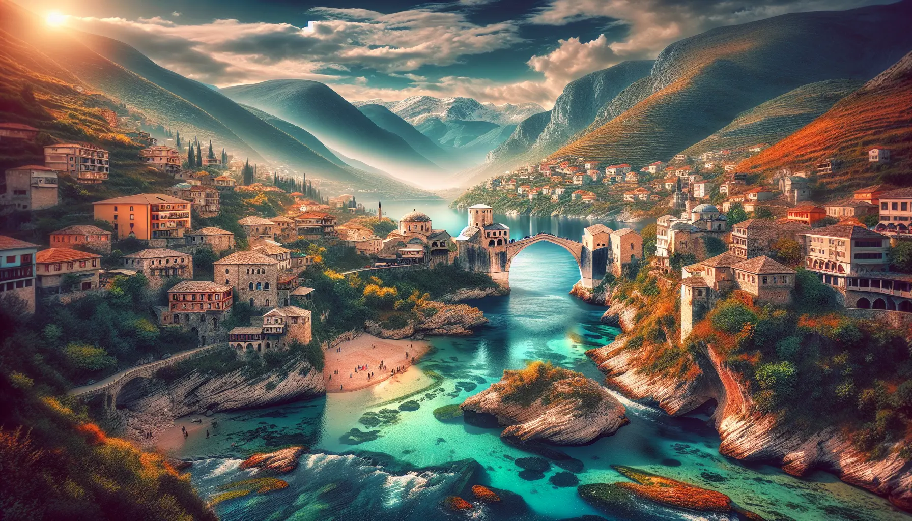 Panorama delle Alpi Albanesi con montagne e laghi alpini