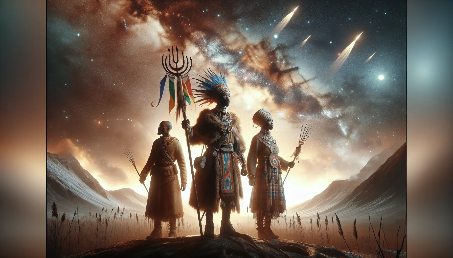 Un gruppo di Afrikaner durante una celebrazione tradizionale in Africa meridionale, con costumi tipici e una tipica atmosfera festosa.