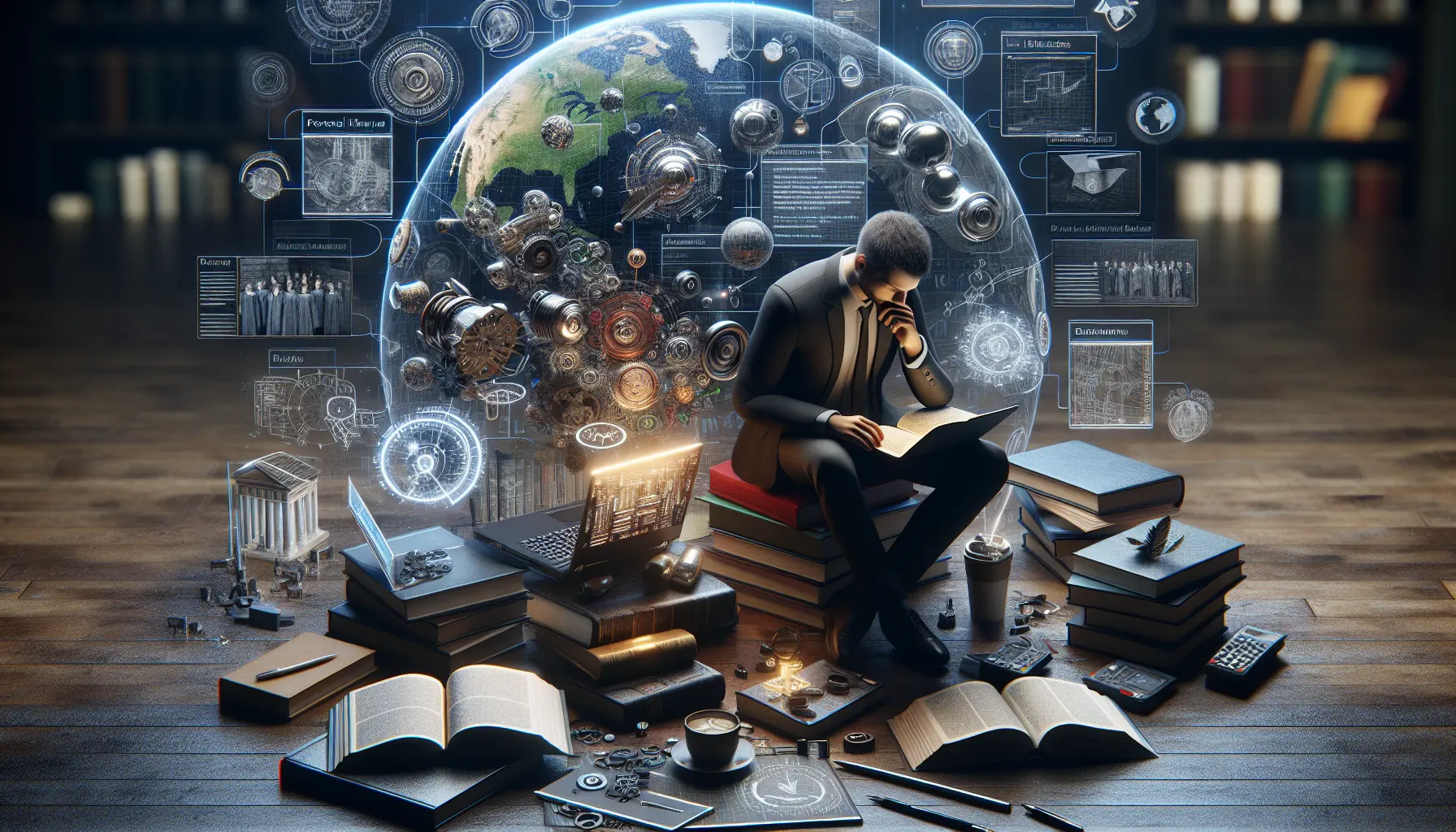 Giovane che studia con libri e computer, simbolo di investimento nella formazione personale.