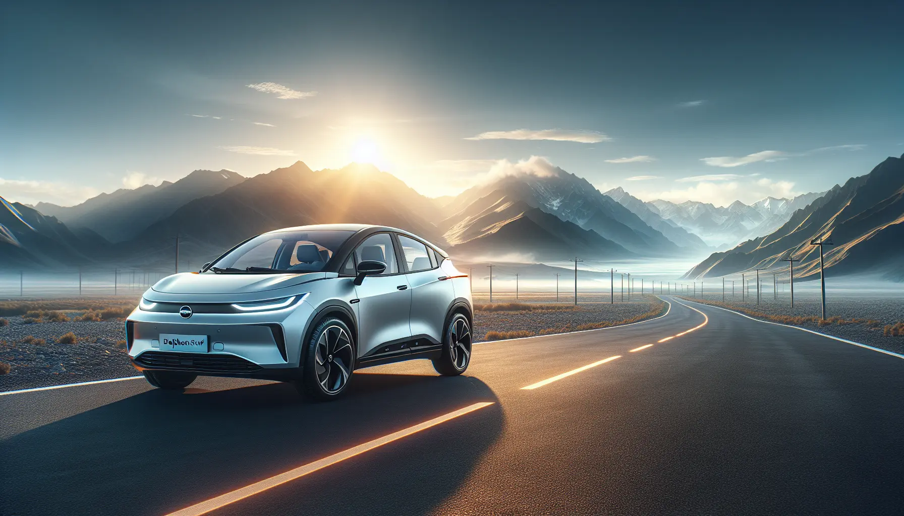 Un'auto elettrica compatta con un design moderno e aerodinamico, rappresentativa del BYD Dolphin Surf.